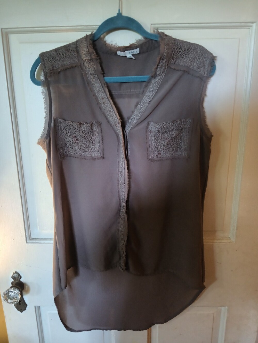 NWOT Lapis Sleeveless Sheer Button Down Shirt Size Large